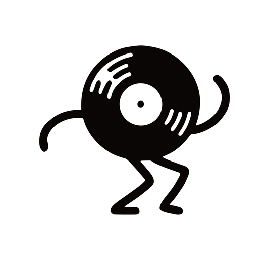 Groovy Vinyl Temporary Tattoo: Black and white dancing record design, perfect for music lovers.