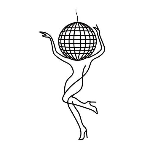 Disco Dancer temporary tattoo design, black outline on white background, for SteezyInk semi-permanent tattoos.