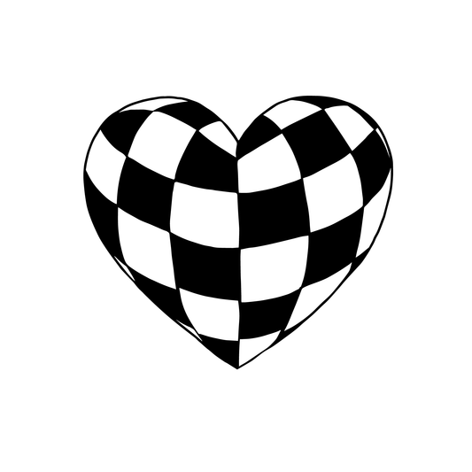 Black and white checkered heart temporary tattoo. SteezyInk semi-permanent body art.