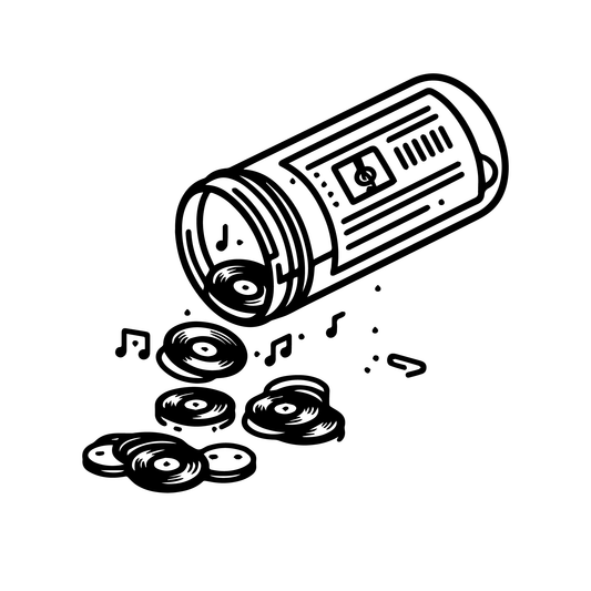 SteezyInk Musical Prescription Tattoo illustration, with records and notes, representing music break