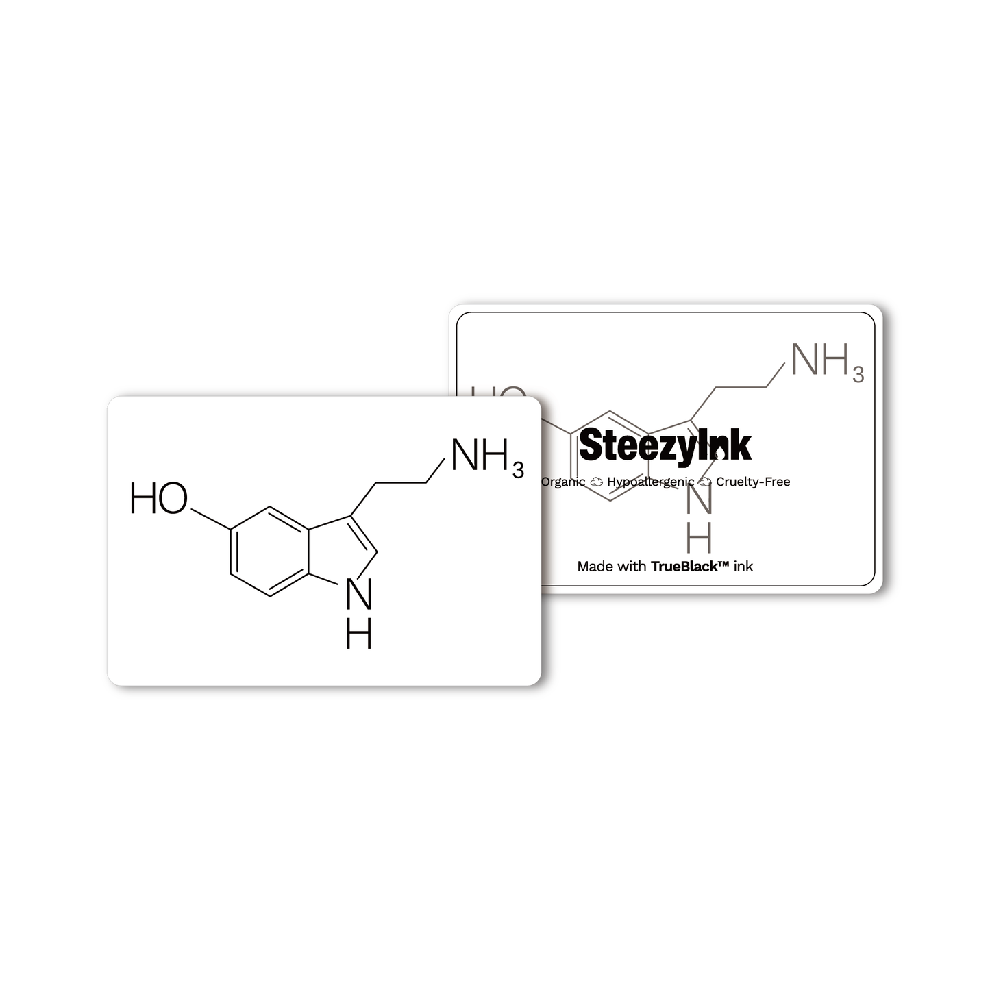 Serotonin semi-permanent tattoo design, molecular structure with Pure Black Ink™