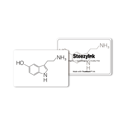 Serotonin semi-permanent tattoo design, molecular structure with Pure Black Ink™