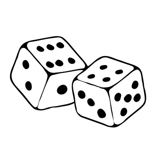 Lucky Roll temporary tattoo design of two dice. Black ink on skin, highlighting chance and bold style.