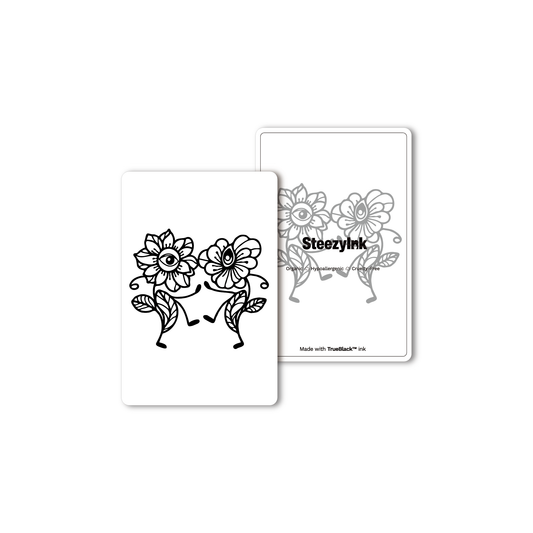 SteezyInk Petal Pulse Temporary Tattoo, black and white design of dancing flowers with eye details. Made with TrueBlack™ Ink.