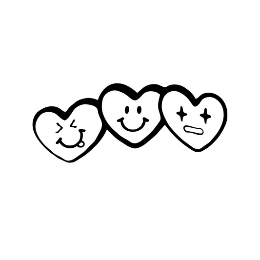 SteezyInk Festival Phases Tattoo design. Hearts with expressions for fun and festival vibes