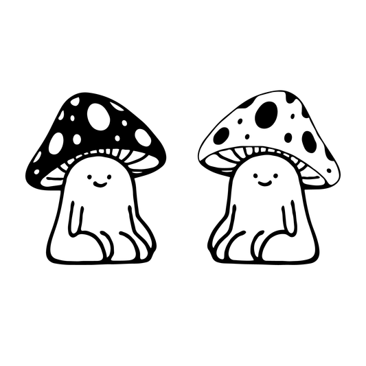 SteezyInk Shroom Mates Temporary Tattoo, black and white mushroom design for playful skin art