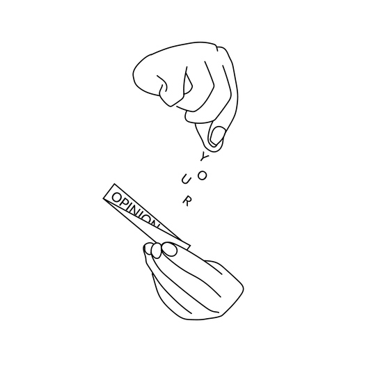 Smoked Opinion Temporary Tattoo design featuring hands and text: YOUR OPINION