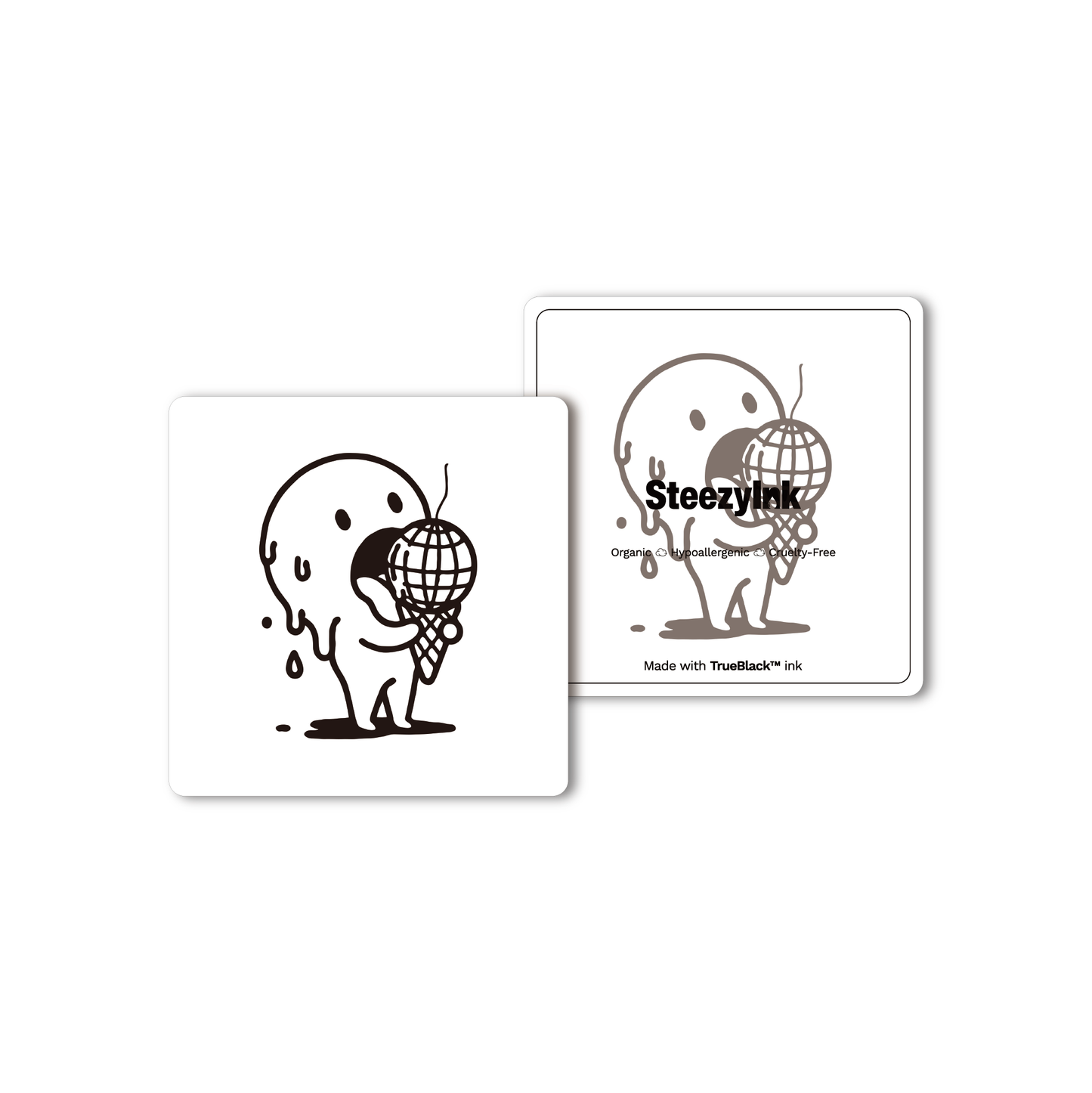 Melted Ice Cream Cone Temporary Tattoo. Made with Pure Black Ink™, hypoallergenic, cruelty-free