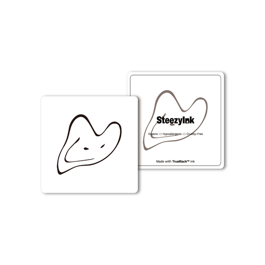 Abstract Smile Temporary Tattoo, black design on white card, Pure Black Ink™, hypoallergenic, cruelty-free, 3x3 inch