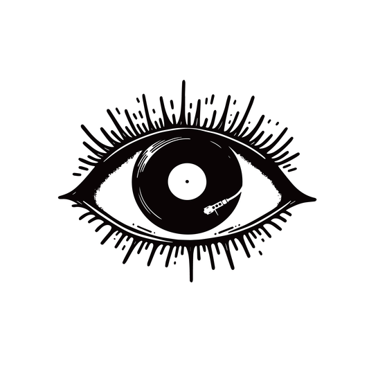SteezyInk Vinyl Eye Temporary Tattoo. Black and white eye with vinyl record design.