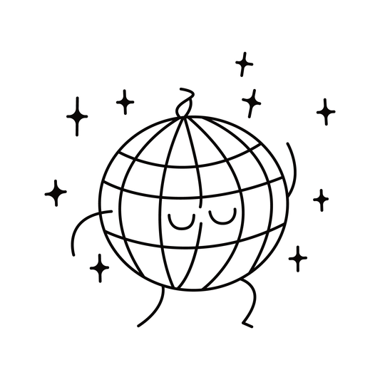 Dancing disco ball temporary tattoo design, embodying energy and movement, perfect for those ready to shine