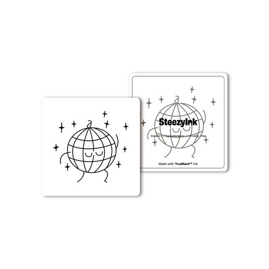 Dancing Disco Ball Temporary Tattoo, black and white design, Pure Black Ink™, hypoallergenic and organic.