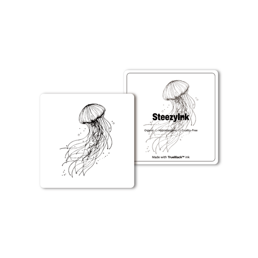 Jellyfish Temporary Tattoo, black ink, plant-based Pure Black Ink™, skin-safe, hypoallergenic, organic