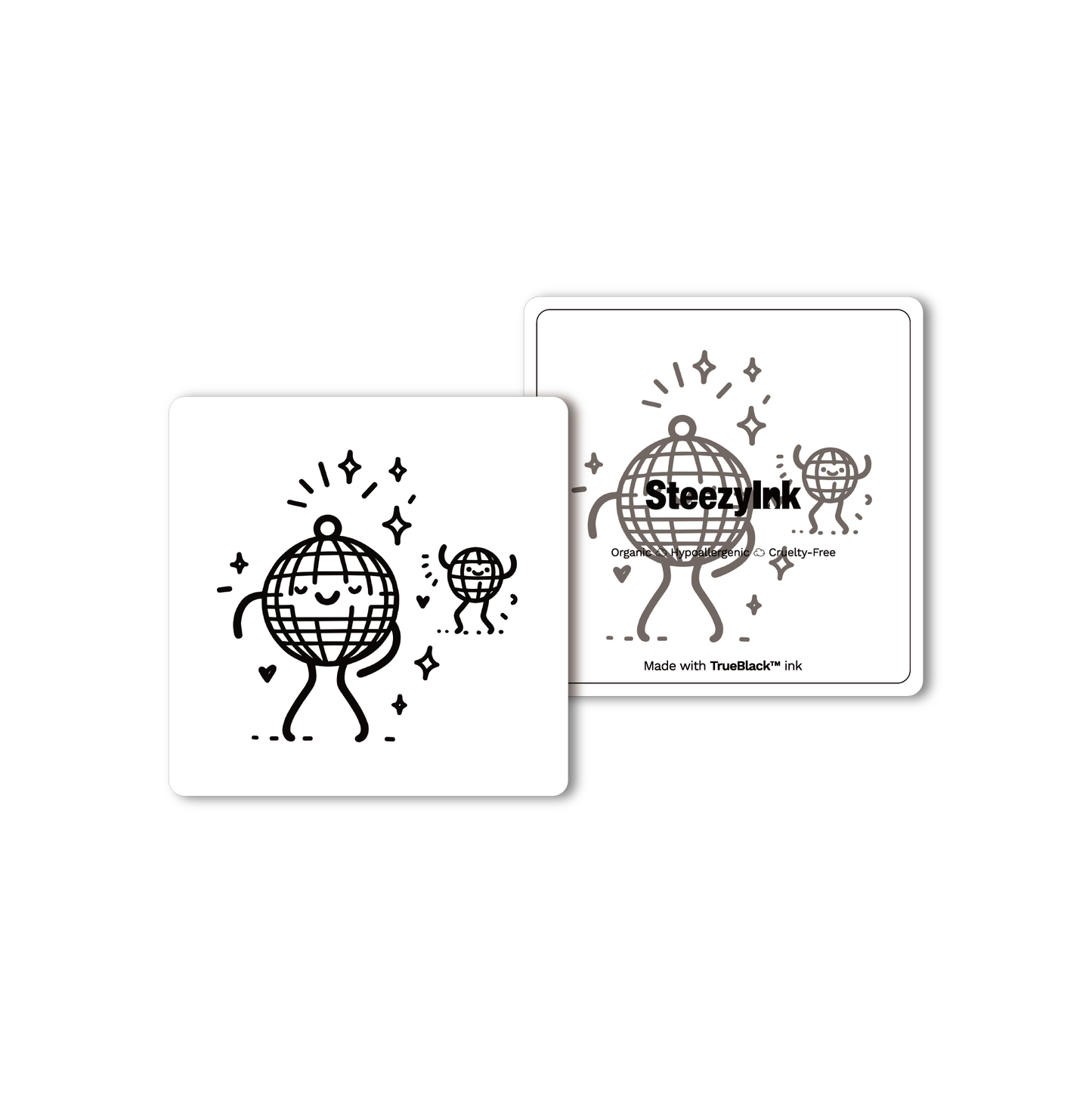 3x3 inch Dance Temporary Tattoo featuring disco ball design, made with Pure Black Ink™.