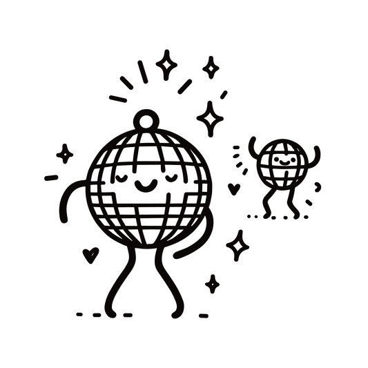 SteezyInk Disco Ball Temporary Tattoo design, dancing and smiling, perfect for music lovers.