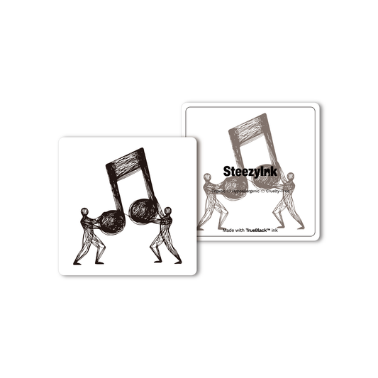 Lift Me Up Temporary Tattoo: Musical note held by figures, showcasing unity, Made with Pure Black Ink™.