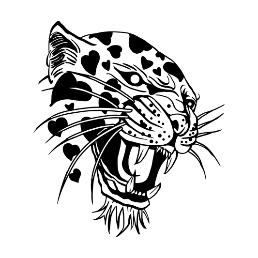 SteezyInk Heart Leopard Tattoo - Fierce leopard design with heart spots, black semi-permanent body art