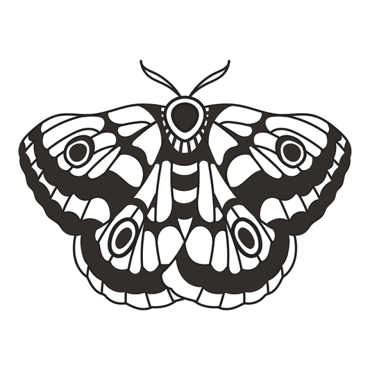 Bold black moth temporary tattoo design from SteezyInk. Lasts up to two weeks, perfect for body art.
