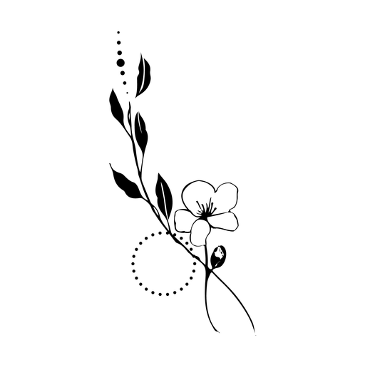 Bloom semi-permanent tattoo, black floral design, Pure Black Ink™ body art