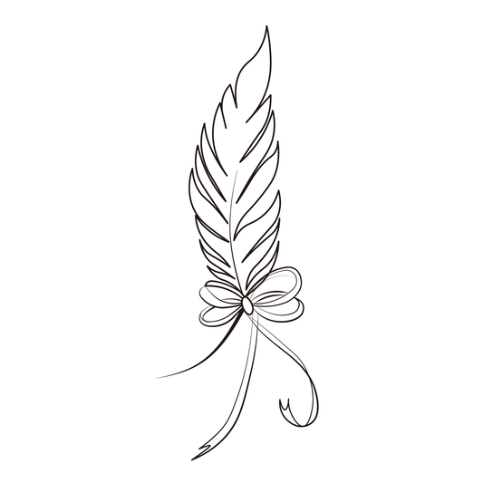 Feather Touch temporary tattoo, elegant feather design with ribbon, Pure Black Ink™.