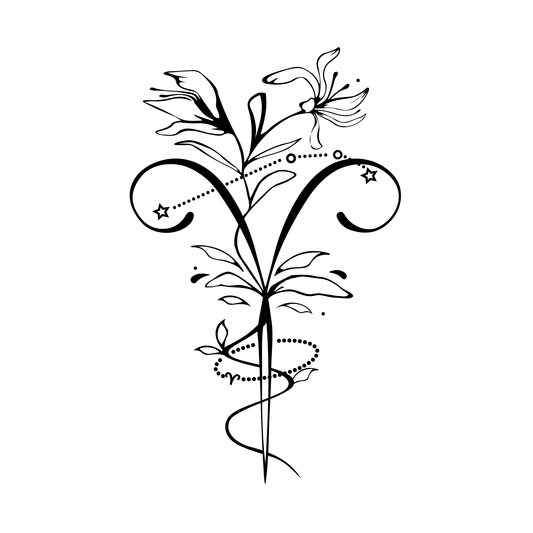 Floral Grace temporary tattoo design. Black and white floral art for body art with Pure Black Ink™
