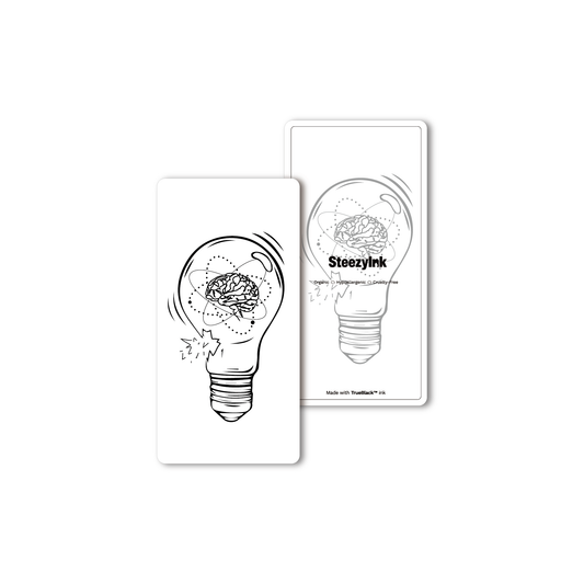 Light Bulb Moment temporary tattoo, brain inside bulb, 2 x 4 inch design, Pure Black Ink™