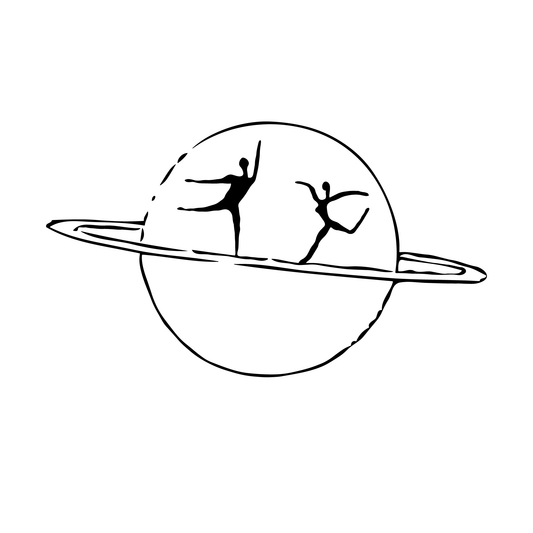 SteezyInk Orbit Dance temporary tattoo design in black and white, featuring two dancers inside a planet.