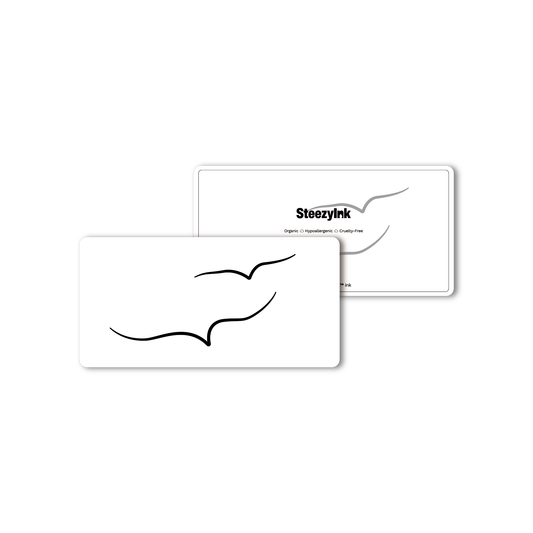 SteezyInk Fly Away Temporary Tattoo, black birds in flight design on white card, organic, hypoallergenic, cruelty-free.