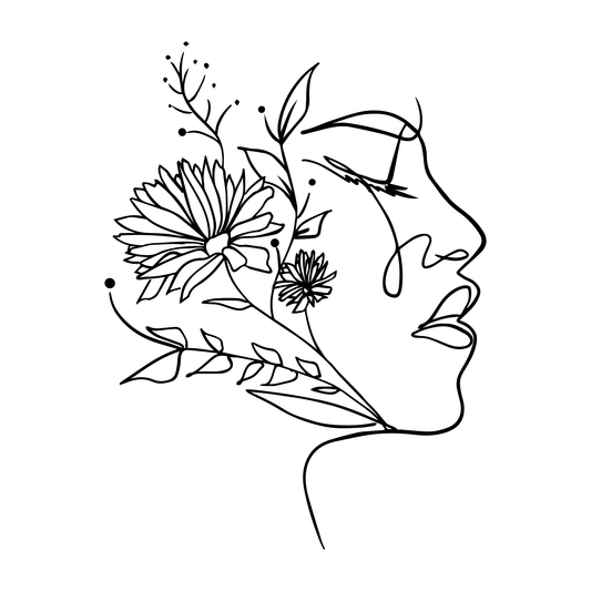 Nature's Reflection temporary tattoo design, woman's face with flowers