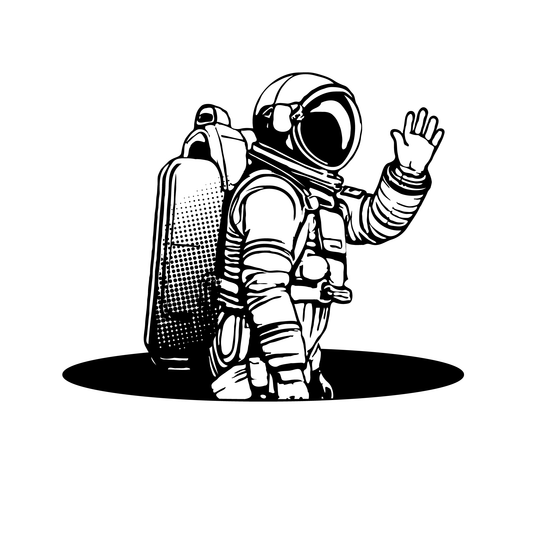 SteezyInk Waving Astronaut temporary tattoo. Black astronaut design for skin.