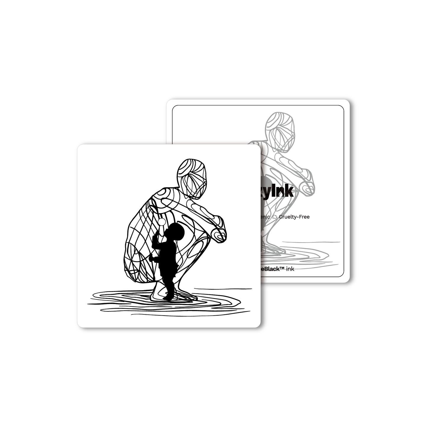 Reflection temporary tattoo, black and white design, Pure Black Ink™, skin-safe semi-permanent body art.