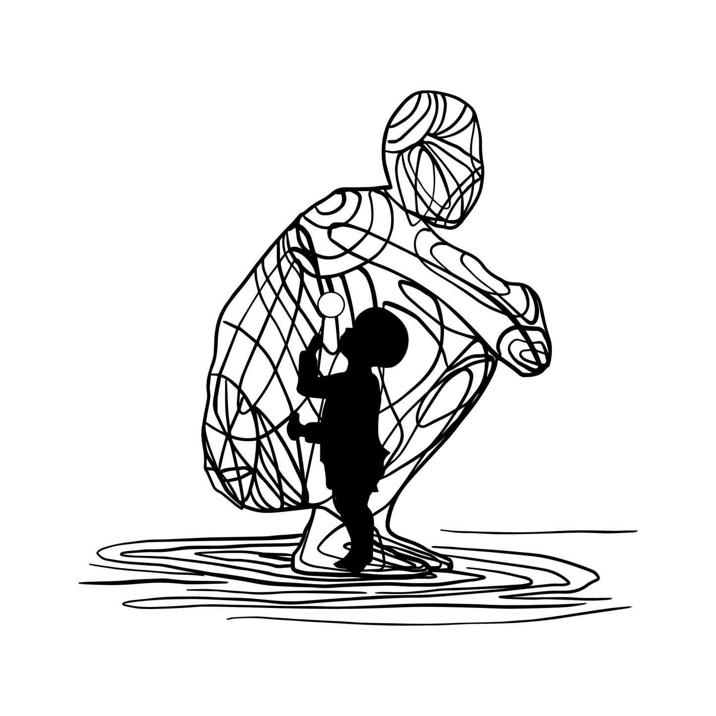 SteezyInk Reflection temporary tattoo design: person and child, blowing bubble, black and white