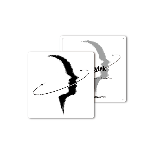 SteezyInk Perception Temporary Tattoo design. Abstract face with orbit, PureBlack ink, 4x4 inch.