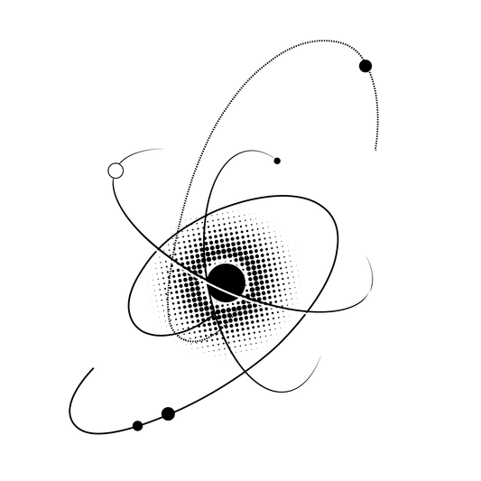 Energy atom temporary tattoo design. Black and white illustration of atomic energy for science lovers.