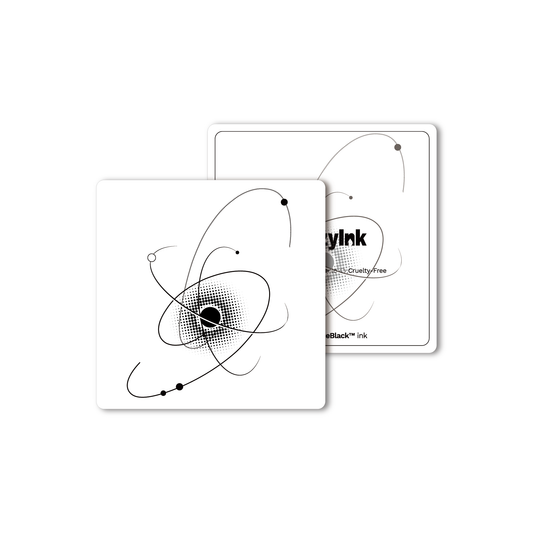SteezyInk Energy Temporary Tattoo in black, featuring an atomic structure design, plant-based ink, and cruelty-free.