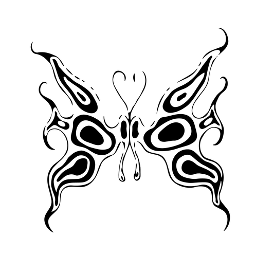 SteezyInk Flare butterfly temporary tattoo in black, plant-based semi-permanent ink.