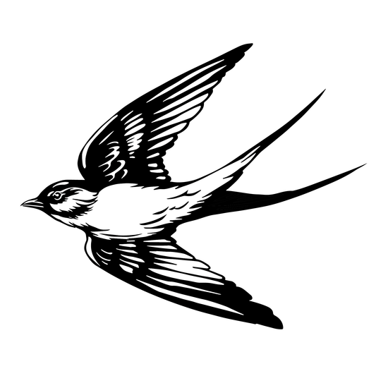 SteezyInk Swallow Temporary Tattoo, black swallow design, 4x4 inch size, semi-permanent body art
