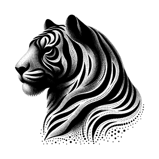 Tiger portrait temporary tattoo, Pure Black Ink™, dotwork design