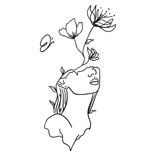 Inner Growth Temporary Tattoo: Woman's face with flowers, representing vitality and creativity