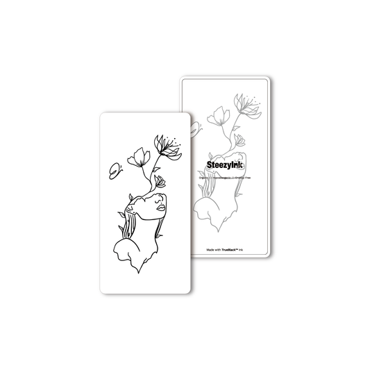 Inner Growth Temporary Tattoo design with flowers blooming. Made with Pure Black Ink™.