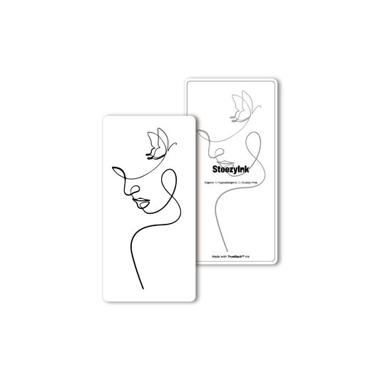 Butterfly Muse temporary tattoo, face and butterfly design with Pure Black Ink™, 3 x 6 inch