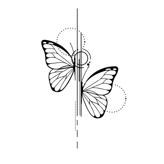 Abstract butterfly temporary tattoo with Pure Black Ink™, symmetrical design, 3x6 inch
