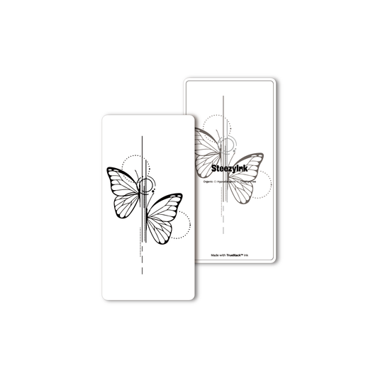 Abstract butterfly temporary tattoo, black ink, Pure Black Ink™, 3x6 inch design, skin-safe, semi-permanent body art