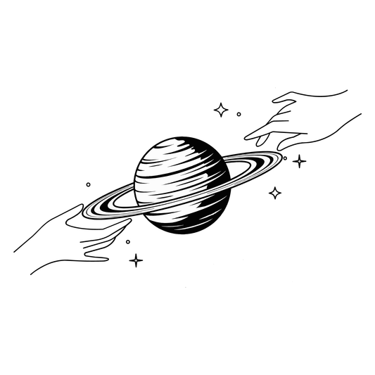 SteezyInk Cradle Temporary Tattoo 3 x 6 inch: Hands cradling Saturn, black and white design.