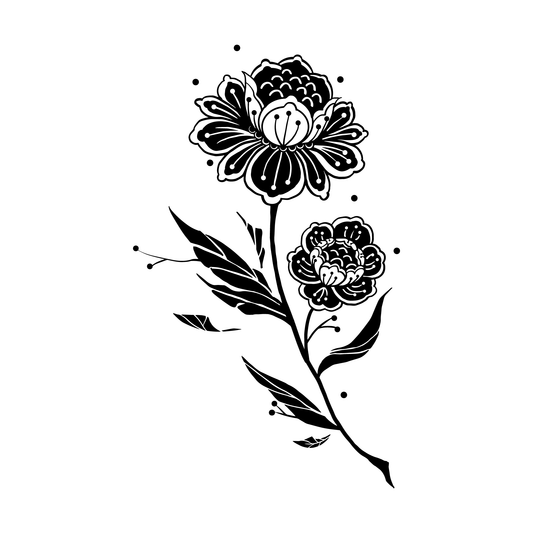 SteezyInk Peony Temporary Tattoo Design - Black floral tattoo, lasts up to two weeks