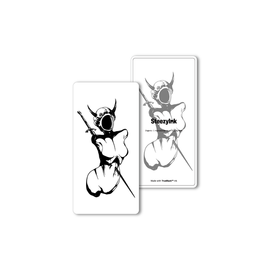 No Face temporary tattoo with a sword, in Pure Black Ink™, up to 2 weeks wear
