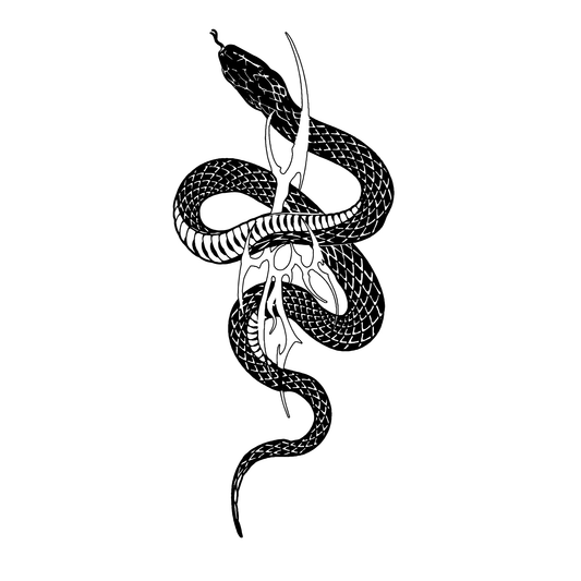 Cyber Sigil Snake temporary tattoo design, coiled serpent and symbolic sigil, black ink, up to 2 weeks wear