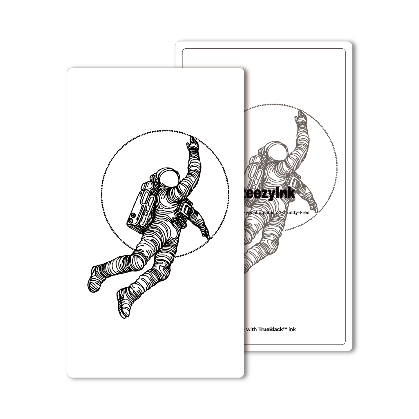 Reach Temporary Tattoo product image, blackwork astronaut design, Pure Black Ink™, semi-permanent body art
