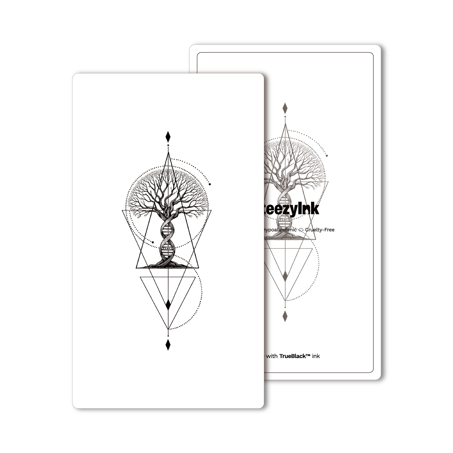 Tree of Life semi-permanent tattoo. DNA helix and geometric design, Pure Black Ink™, forearm tattoo