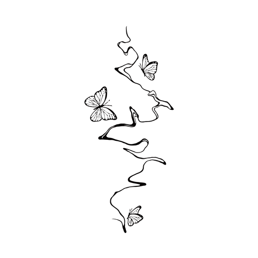 SteezyInk Black Abstract Butterfly Tattoo, flowing lines, 4x7 inch, nature-inspired, semi-permanent.